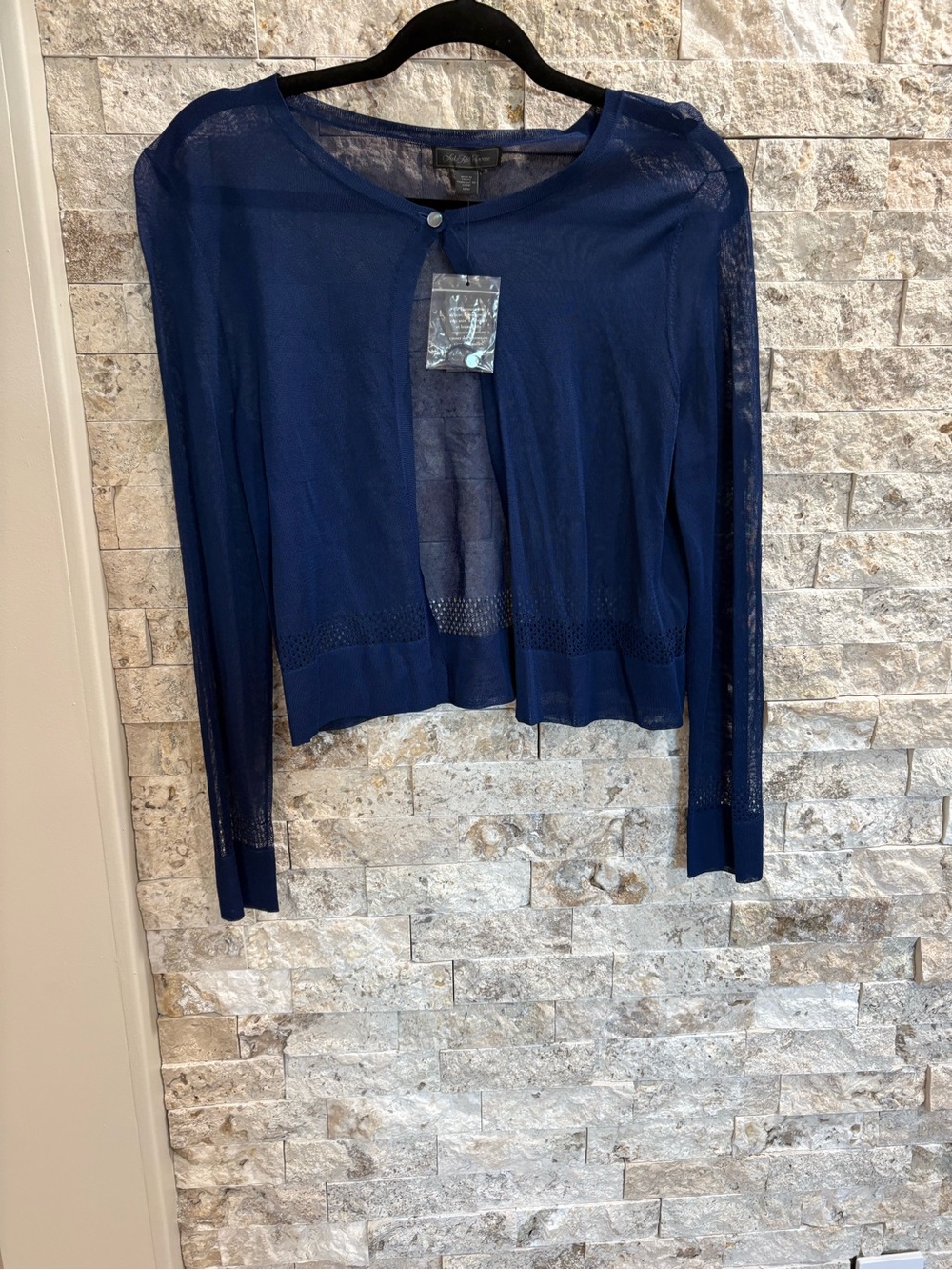 Saks Fifth Avenue Black Label Navy Sheer Open-Front Cardigan M